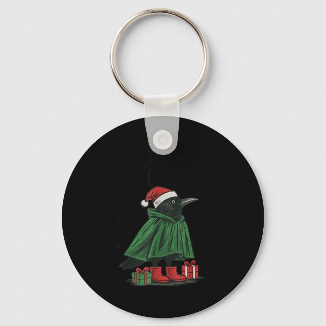 Merry F-caw-f Funny Christmas Black Crow Merry Xma Keychain (Front)