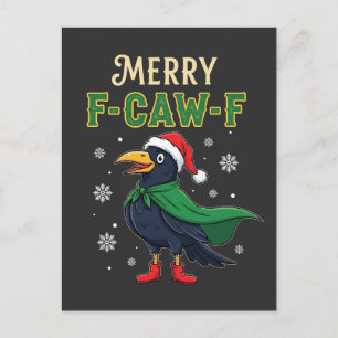 Merry F-Caw-F Funny Christmas Raven Crow Santa Holiday Postcard