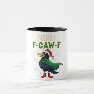 Merry F-Caw-F Funny Christmas Raven Crow Santa Mug