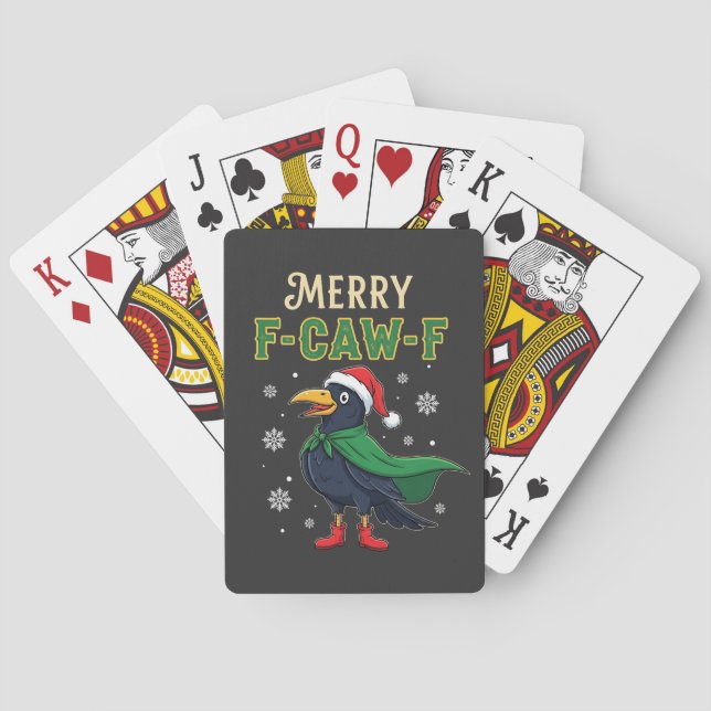 Merry F-Caw-F Funny Christmas Raven Crow Santa  Playing Cards (Back)