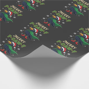 Merry F-Caw-F Funny Christmas Raven Crow Santa Wrapping Paper
