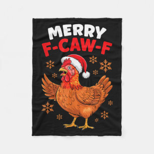 Merry F-caw-f Funny Christmas Santa Chicken  Fleece Blanket