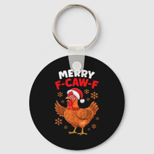 Merry F-caw-f Funny Christmas Santa Chicken  Keychain