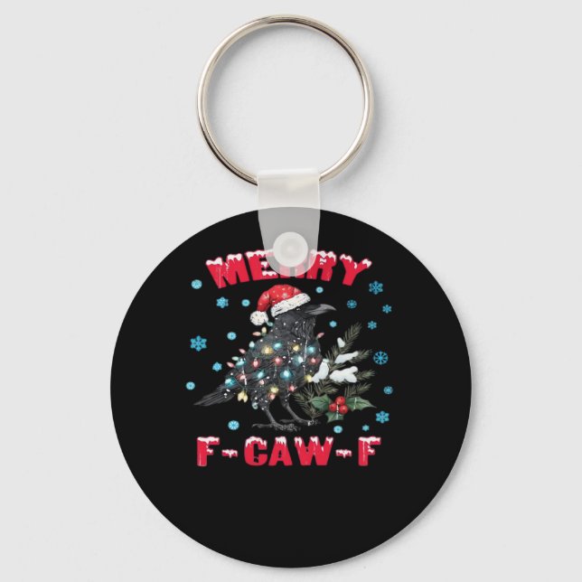 Merry F-Caw-F Funny & Vintage Design Keychain (Front)