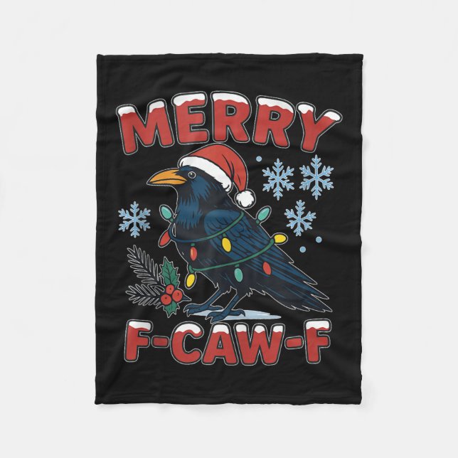 Merry F-caw-f Raven Funny Meme Crow Christmas Adul Fleece Blanket (Front)