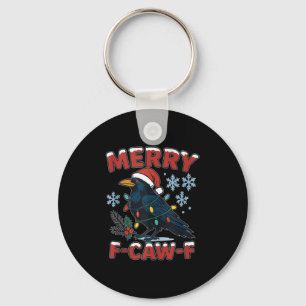 Merry F-caw-f Raven Funny Meme Crow Christmas Adul Keychain