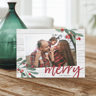 Merry Farmhouse Holly Photo Holiday Card