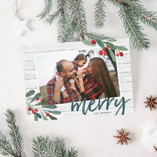 Merry Farmhouse Holly Photo Holiday Card