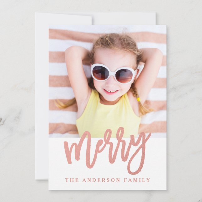 Merry Faux Rose Gold Foil | Carte photo de vacance (Devant)