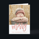 Merry Faux Rose Gold Foil | Holiday 2 Photo<br><div class="desc">Popular modern holiday 2 photo greeting card design by Elke Clarke © with a gorgeous script font with the word "merry" in a faux rose gold foil effect.</div>