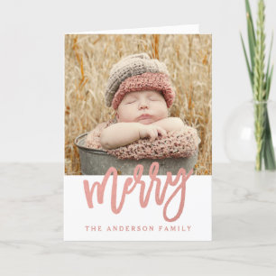 Merry Faux Rose Gold Foil   Holiday 2 Photo Card