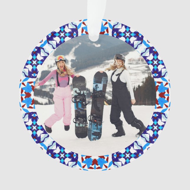 Merry Festive Blue Christmas Photo Picture Frame Ornament (Front)