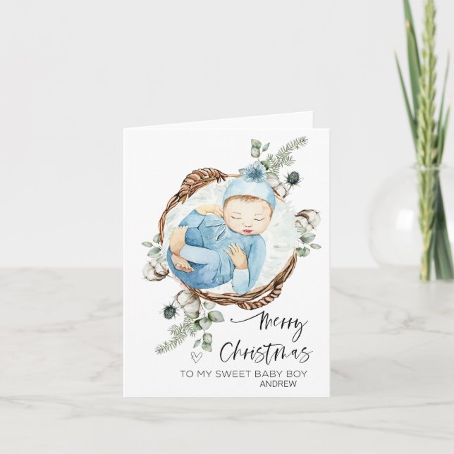 Merry First Christmas Baby Boy Son From Mom & Dad Card (Front)