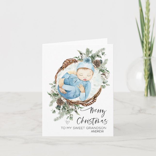 Merry First Christmas Baby Grandson from Grandma Card (Front)