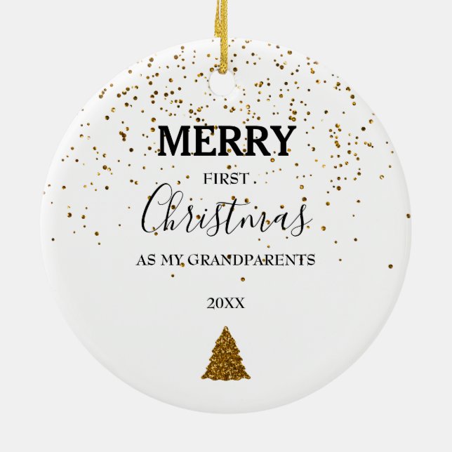 Merry First Christmas Grandparents Baby Photo Ceramic Ornament (Back)