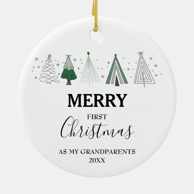Merry First Christmas Grandparents Baby Photo Ceramic Ornament (Back)