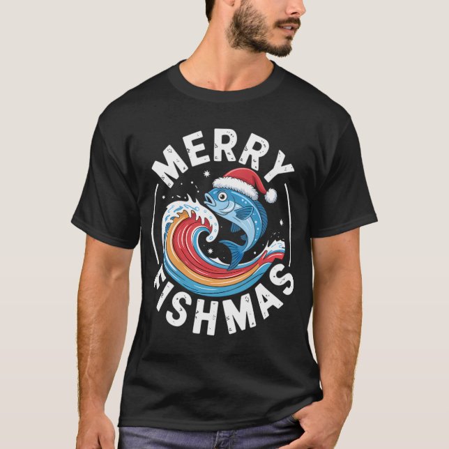Merry Fish-mas Funny Christmas Fish T-Shirt (Front)