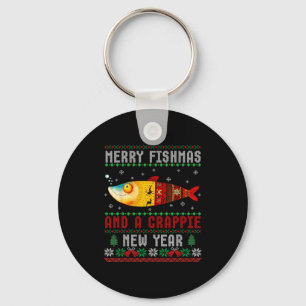 Merry Fishmas And A Crape New Year Ugly Fisherman  Keychain
