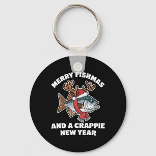 Merry Fishmas And A Crappie New Year Fishing Pun  Keychain