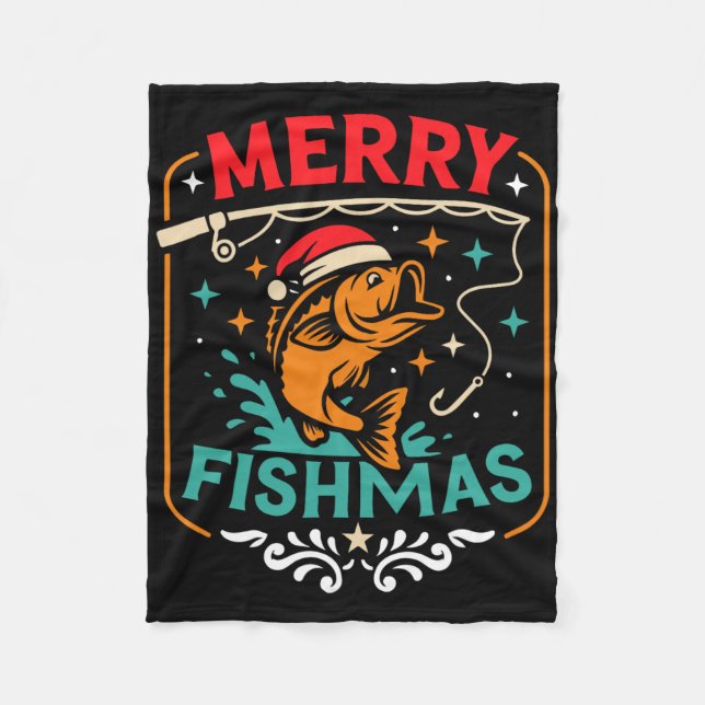 Merry Fishmas B Fish Christmas Ugly Sweater Xmas F Fleece Blanket (Front)