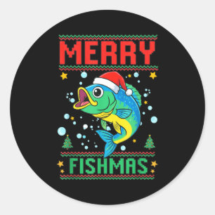 Merry Fishmas B Fish Fishing Christmas  Classic Round Sticker