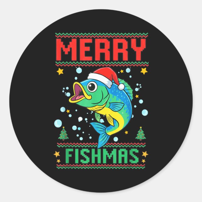 Merry Fishmas B Fish Fishing Christmas  Classic Round Sticker (Front)