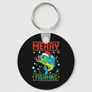 Merry Fishmas B Fish Fishing Christmas Keychain
