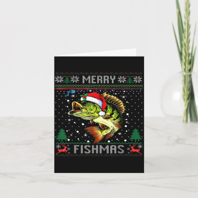 Merry Fishmas B Fish Fishing Christmas Ugly Sweate Card (Front)