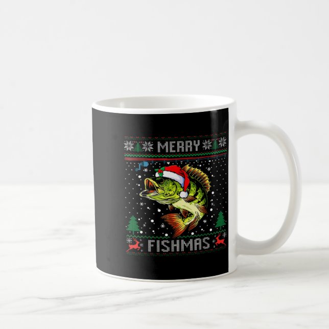 Merry Fishmas B Fish Fishing Christmas Ugly Sweate Coffee Mug (Right)