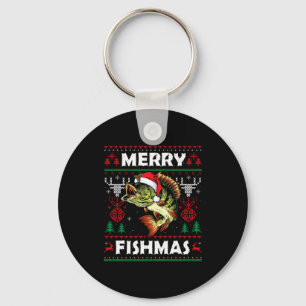 Merry Fishmas B Fish Fishing Christmas Ugly Sweate Keychain