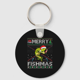 Merry Fishmas B Fish Fishing Christmas Ugly Sweate Keychain