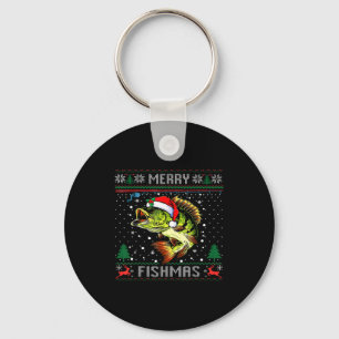 Merry Fishmas B Fish Fishing Christmas Ugly Sweate Keychain