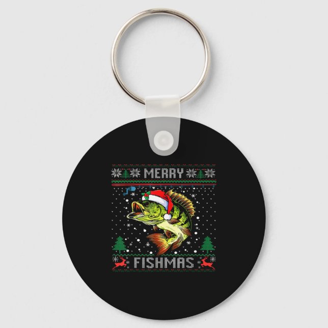 Merry Fishmas B Fish Fishing Christmas Ugly Sweate Keychain (Front)