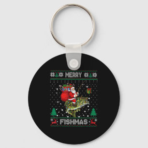 Merry Fishmas B Fish Fishing Christmas Ugly Sweate Keychain