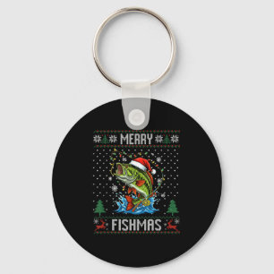 Merry Fishmas B Fish Fishing Christmas Ugly Sweate Keychain