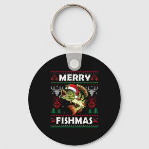Merry Fishmas B Fish Fishing Christmas Ugly Sweate Keychain