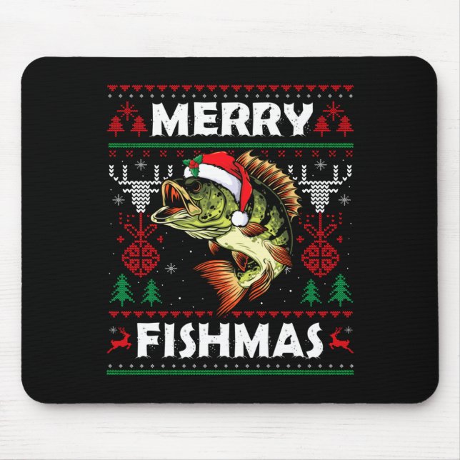 Merry Fishmas B Fish Fishing Christmas Ugly Sweate Mouse Pad (Front)