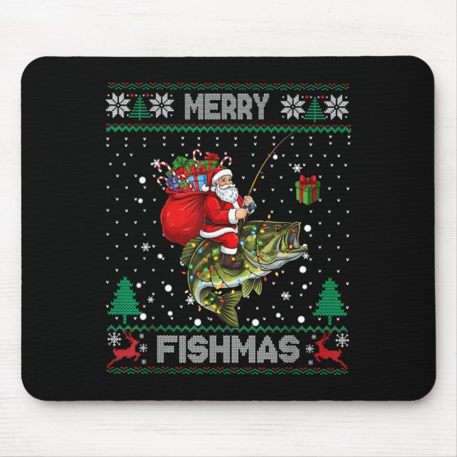 Merry Fishmas B Fish Fishing Christmas Ugly Sweate Mouse Pad (Front)