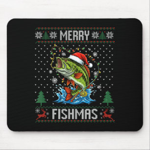 Merry Fishmas B Fish Fishing Christmas Ugly Sweate Mouse Pad