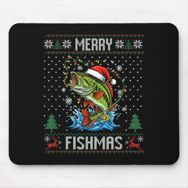 Merry Fishmas B Fish Fishing Christmas Ugly Sweate Mouse Pad (Front)