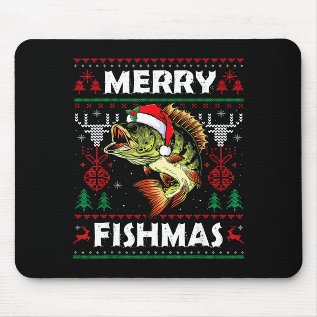 Merry Fishmas B Fish Fishing Christmas Ugly Sweate Mouse Pad (Front)