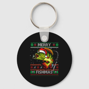 Merry Fishmas B Fish Fishing Christmas Ugly Xmas Keychain