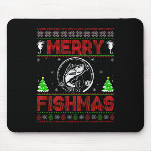 Merry Fishmas B Fish Fishing Ugly Christmas Sweate Mouse Pad