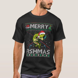 Merry Fishmas Bass Fish Fishing Christmas Ugly Swe T-Shirt