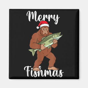 Merry Fishmas Bigfoot Fishing Funny Sasquatch Sant Magnet