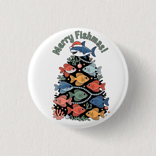 Merry Fishmas Christmas Tree Fish Funny Fishing 1 Inch Round Button (Front)