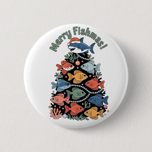 Merry Fishmas Christmas Tree Fish Funny Fishing 2 Inch Round Button