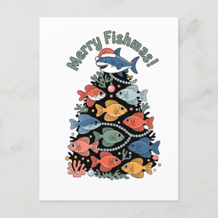 Merry Fishmas Christmas Tree Fish Funny Fishing Announcement Postcard