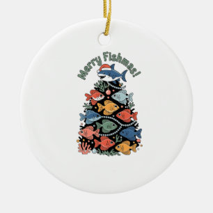 Merry Fishmas Christmas Tree Fish Funny Fishing Ceramic Ornament