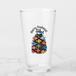 Merry Fishmas Christmas Tree Fish Funny Fishing Glass